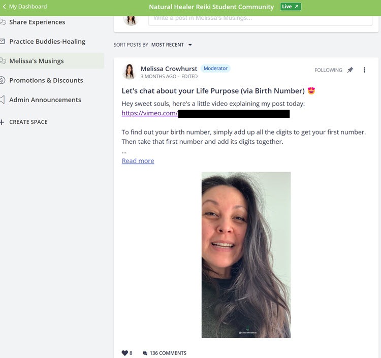 Melissa's post in the Natural Healer Reiki Student Community