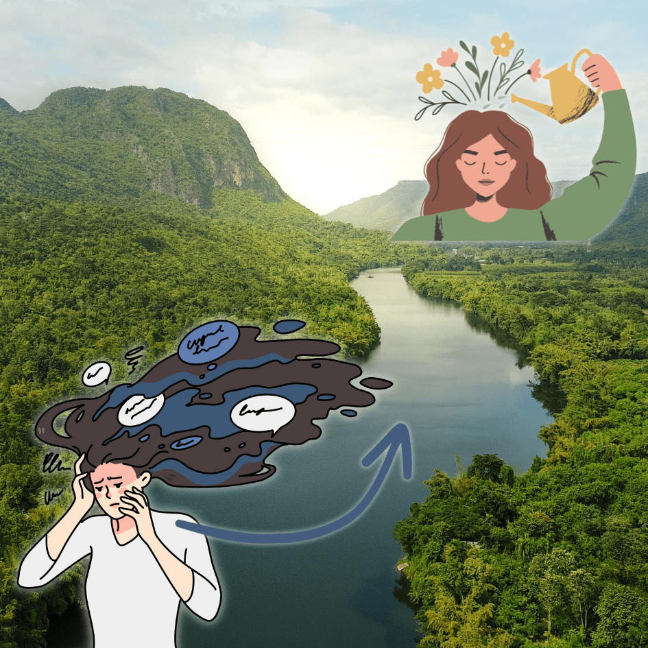 Negative Thoughts Going Down the River with Positive Thoughts Being Nurtured